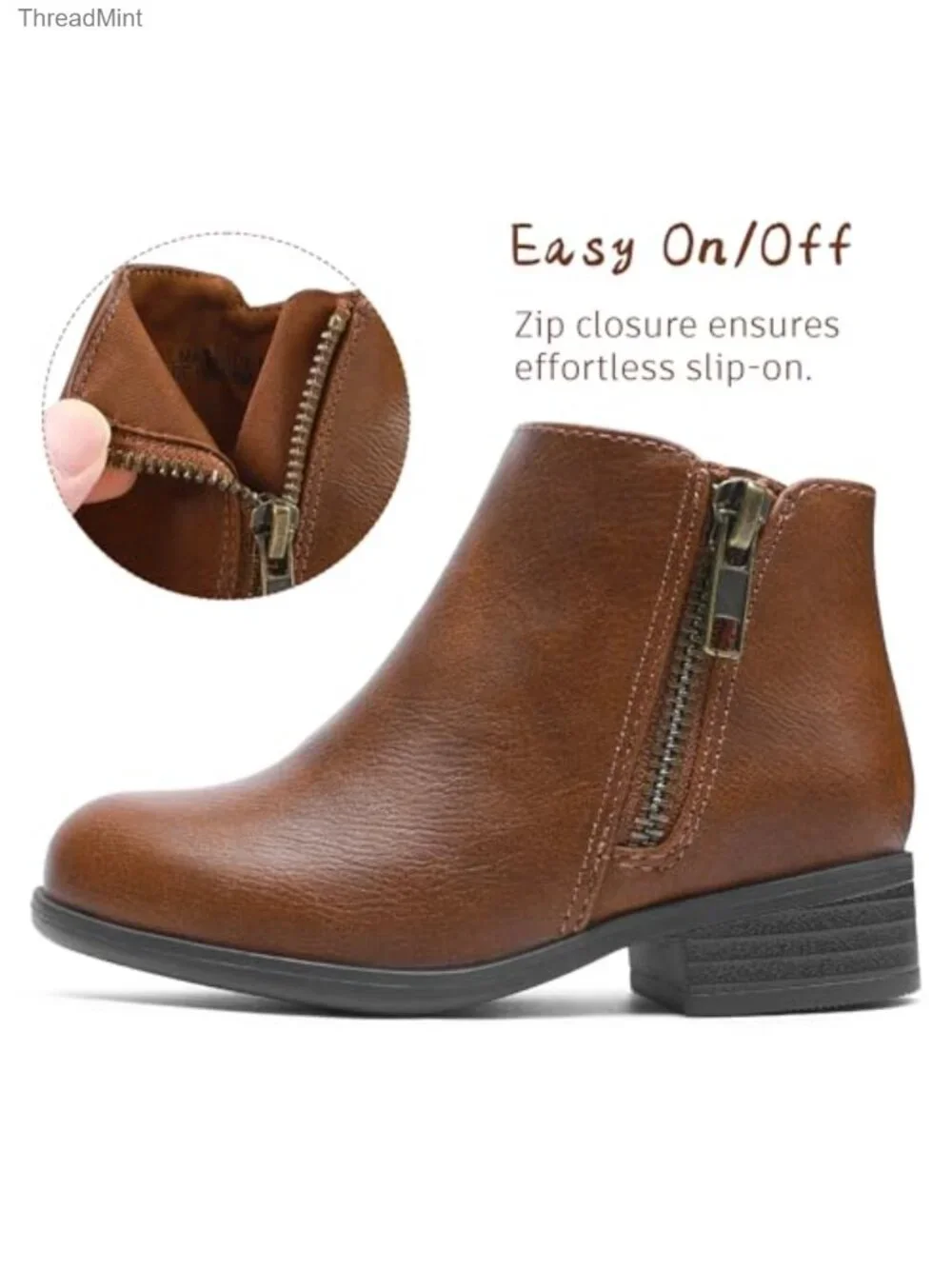 Girls Ankle Booties Side Zipper Soft Sole Comfort Shoes